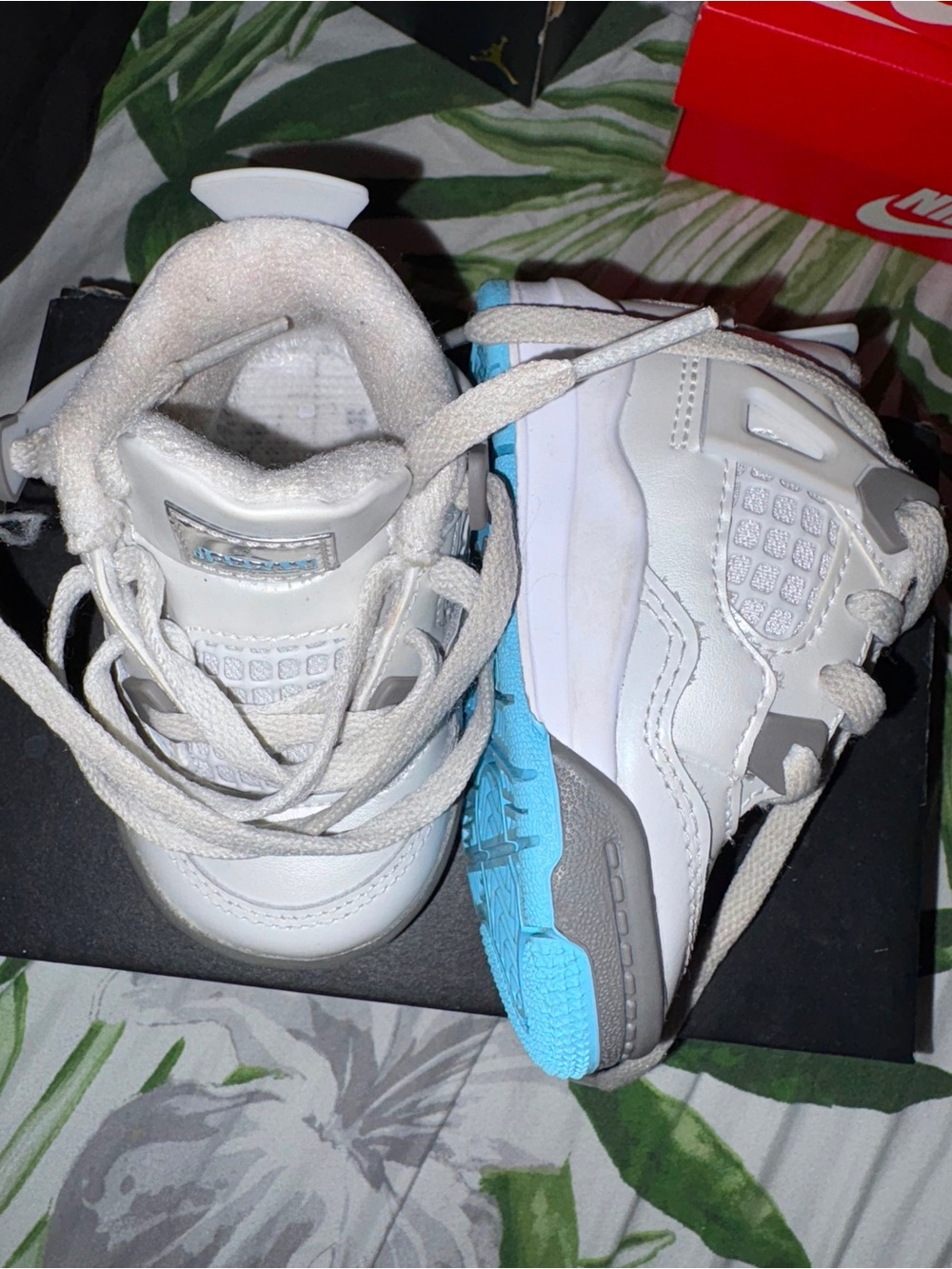 Nike Kids White Sneakers with Light Blue Outsole